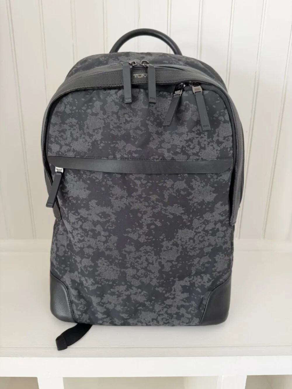 Tumi Dalston Massie Camo Nylon & Leather Laptop Backpack — Black Grey